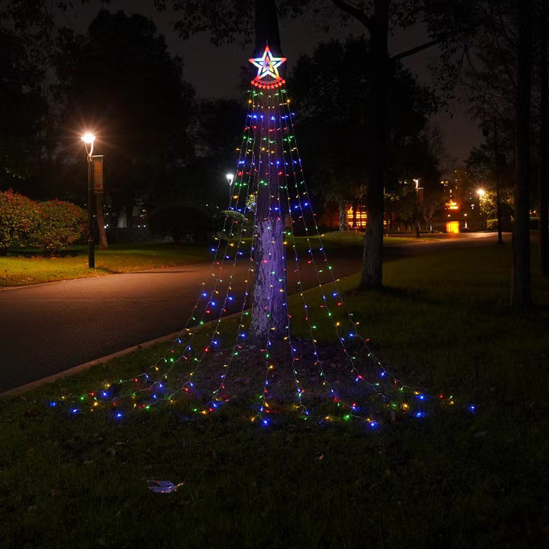 Lumini solare cu cinci colțuri pentru cascadă cu stele LED de Crăciun, lumini decorative pentru exterior, lumini cu stele, cascadă, șir de lumini_voghion.com