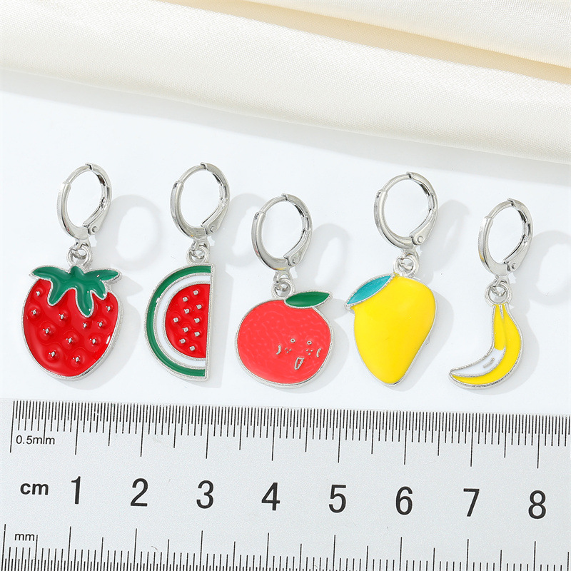 European CrossBorder Sold Jewelry Korean Cute Sweet Metal Fruit Earrings Dripping Strawberry Banana Watermelon Small Ear Ringpicture1