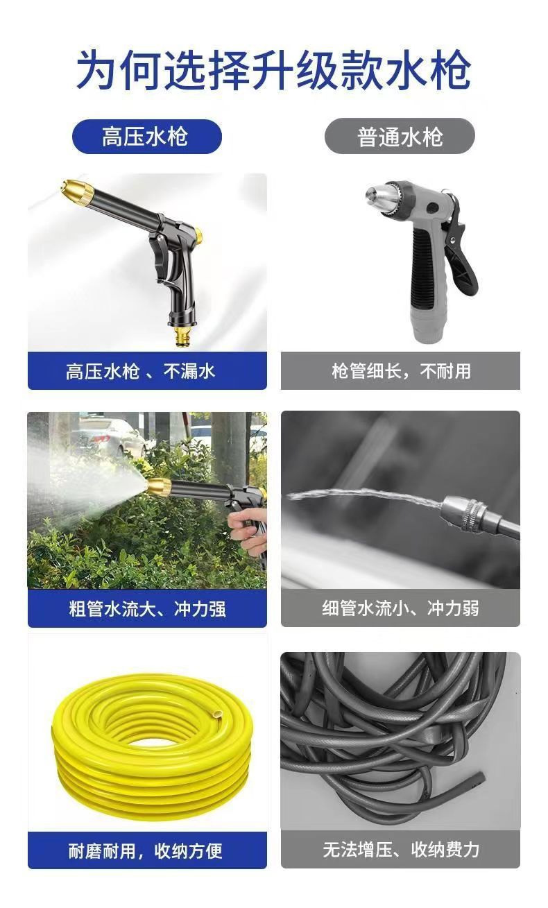 Factory Straight Hair High-Pressure Car Wash Water Gun Household Water Pipe Hose Flushing Courtyard Watering Flower Car Wash High-Pressure Water Gun Set