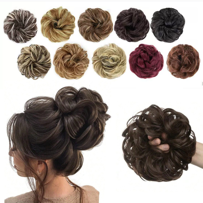 Women's Fake Hair Bun, Flower Bud Style, Invisible Fluffy Hairpiece, Curly Hair Ring, Slightly Wavy, for Amazon and European/American Markets