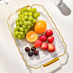 2023 New Gold-Plated Edge-Trimmed Fruit Bowl Living Room Coffee Table Fruit Storage Tray Plastic Cup Storage Transparent Fruit Bowl