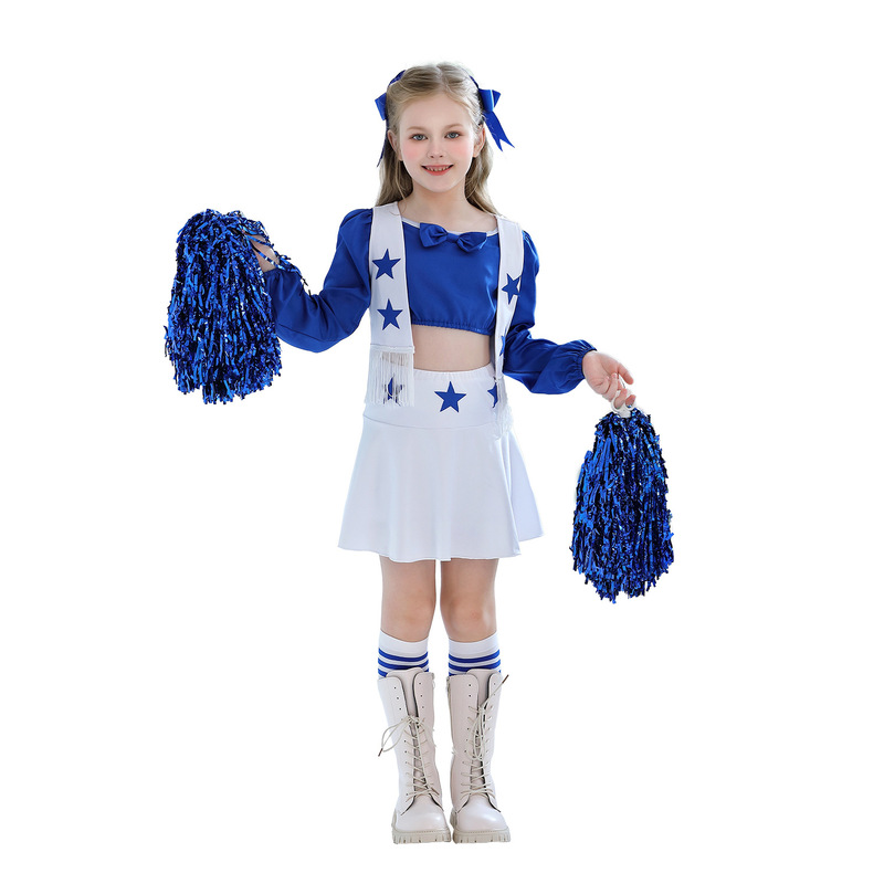 Halloween Children's Costumes Dallas Cowboys Cheerleader Costumes Girls Performance Costumes Girls Blue Cheerleader Skirts