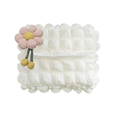 Puff-style car tissue box, car armrest box, sun visor, seat-mounted tissue box, cute car tissue box (Car tissue box/set) - pink-flower-puff-tissue-box