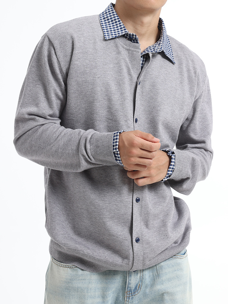 Cardigan de alta sensación de doble polo falso hombre otoño invierno suelto de manga larga suéter de punto chaqueta hombre