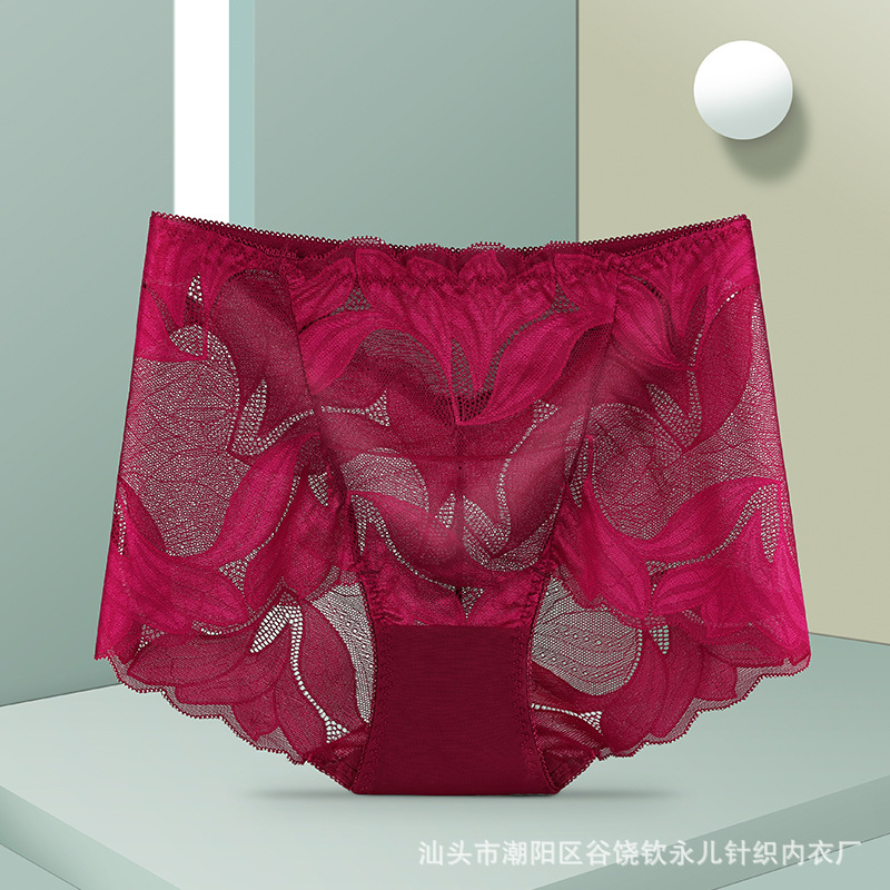 15-color multi-tamaño 200kg bordado de encaje sin costuras ropa interior de las mujeres cintura alta hueco transparente malla gordita chica cómoda transpirable