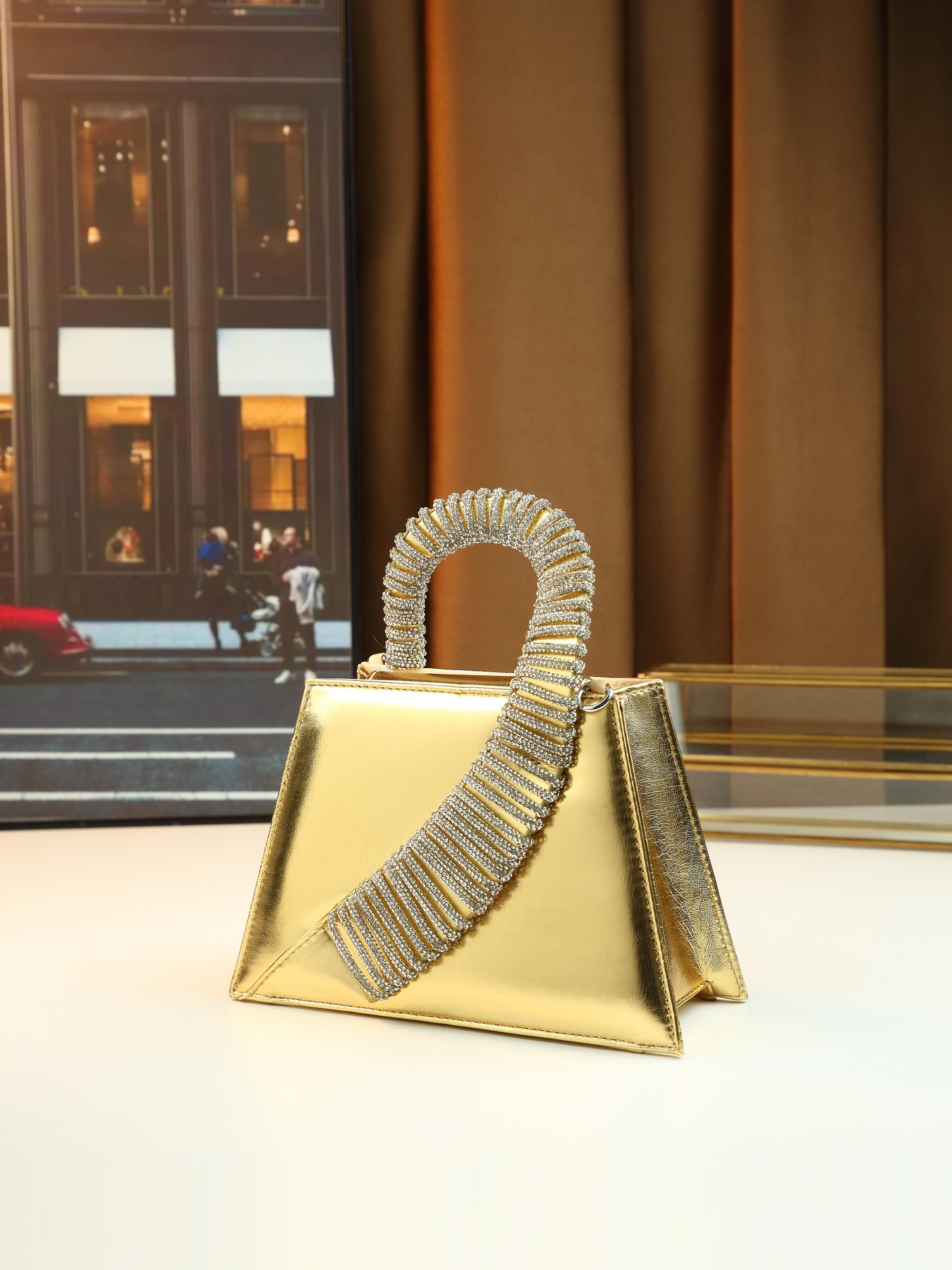 Elegante borsa a mano di lusso tempestata di diamanti, borsa quadrata da donna finemente realizzata per feste, con catena, da portare a tracolla o a spalla._voghion.com