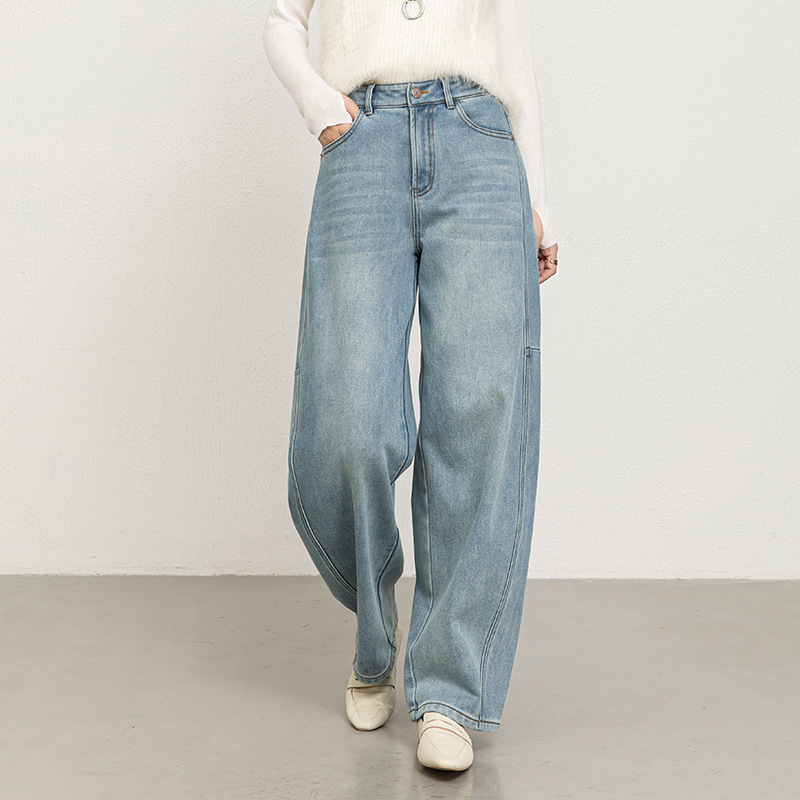 Women's Jeans 2026 Spring Velvet Thickened Denim Banana Pants High-Waisted Loose Banana Long Pants 8166H