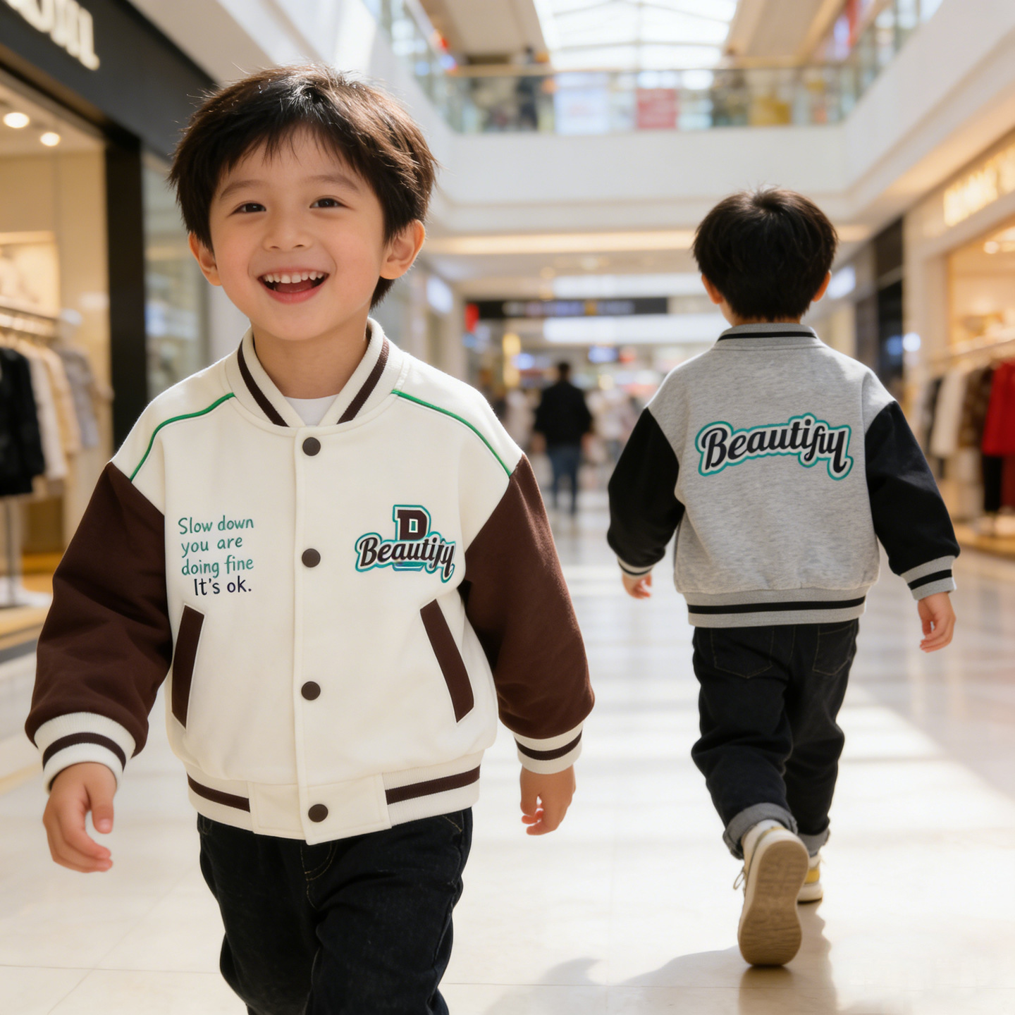 男童棒球服外套春秋款双层有内衬宝宝字母开衫长袖上衣一件代发