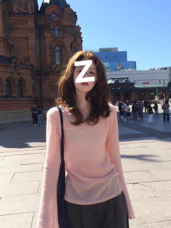 2025巨好看的早秋韩系慵懒粉色长袖针织衫女新款松弛感温柔风上衣|undefined