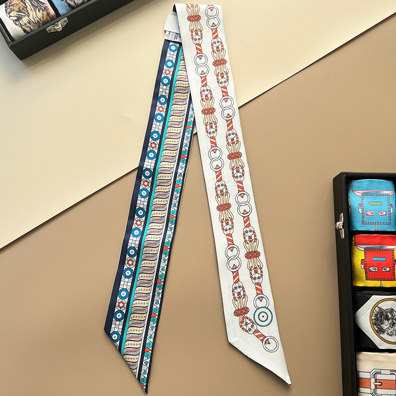 高品質H馬家シルクスカーフツイルロング細い細いバッグ巻きハンドルシルクストリーマーネックリボン|undefined
