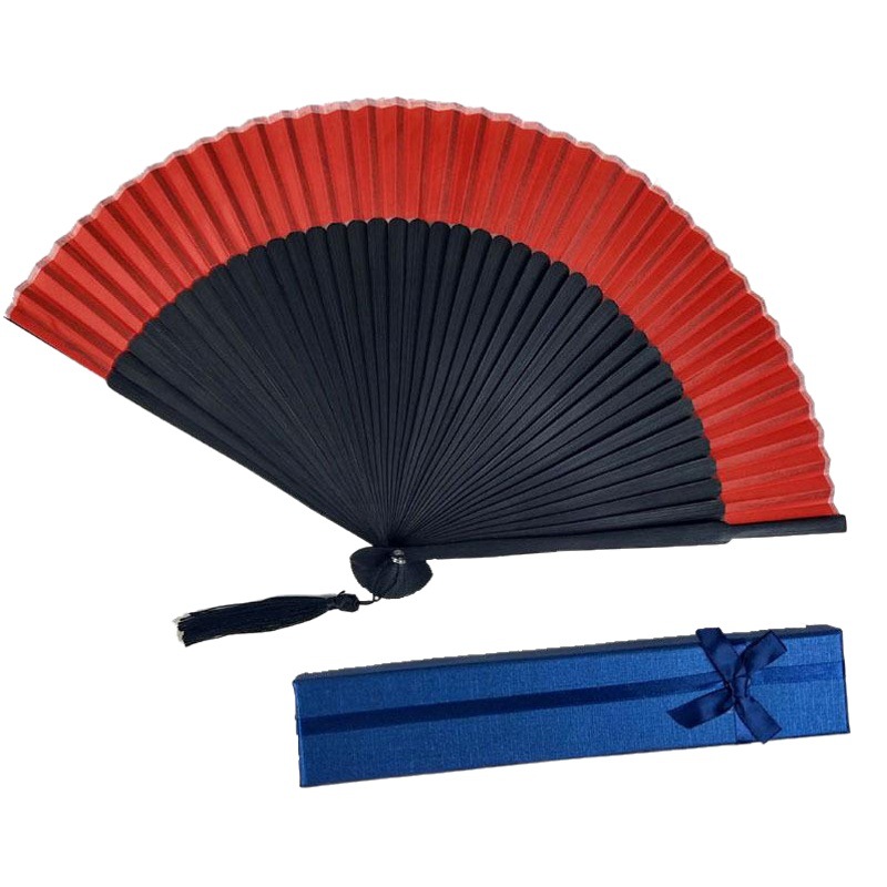 Hay en stock canción de ventilador de fila hueca transfronteriza pequeña bambú negro hueso negro superficie ventilador de fila con caja de regalo corto ventilador de bambú ligeramente lleno