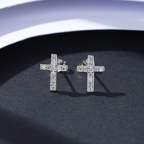 PAG&MAG Cross Earrings Silver Needle S925 Silver Earrings Earrings European and American Fashion Jewelry Religious Jewelry Wholesale