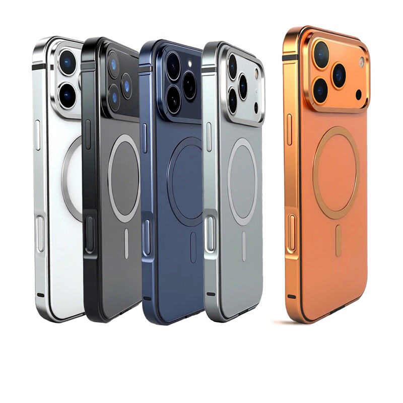跨境适用IPHONE17PROMAX原机色手机壳金属边框复合背板磁吸防摔护|undefined