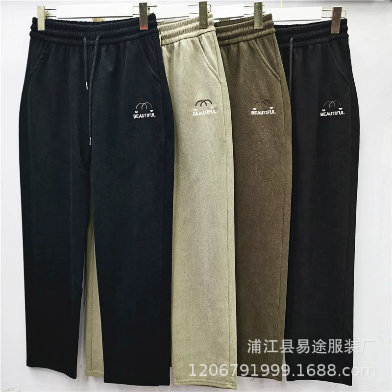 Осенне-зимние новые женские флисовые капока среднего и пожилого возраста, большие размеры на флисовой подкладке, утолщенные брюки для мамы, повседневные теплые маленькие ножки