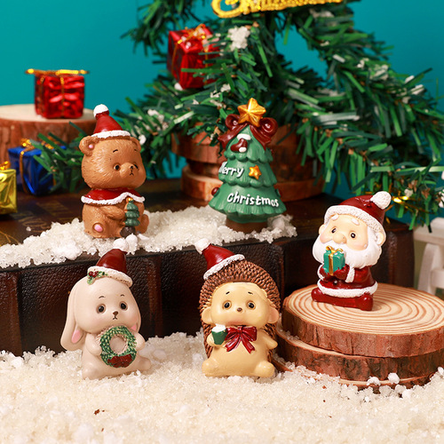 Christmas small ornaments micro landscape cute cartoon Santa Claus Christmas tree animal decoration ornaments blind box gifts