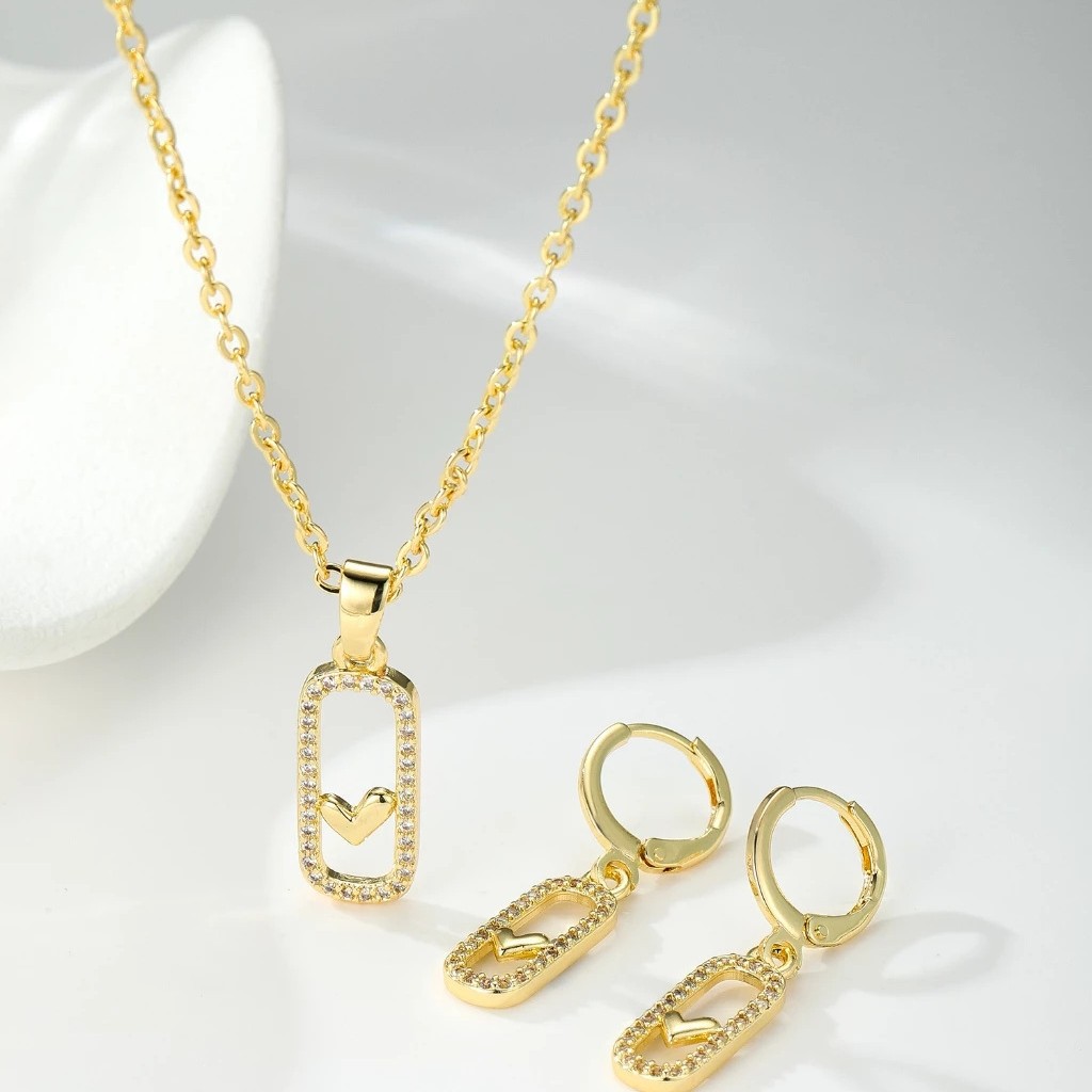 E-commerce de alta calidad lujoso ligero todo el cobre de zirconio micro zinc colgante de piedra collar de pendientes rectangulares para mujeres conjunto de pendientes image 3