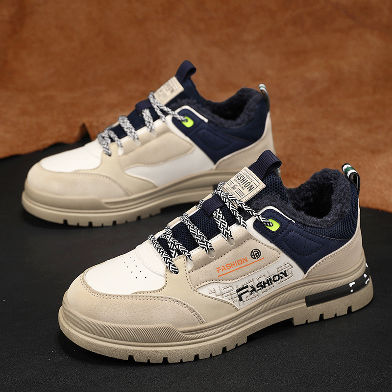 Invierno nuevo estilo más terciopelo zapatos deportivos de corte bajo de cuero cálido suela gruesa realza zapatos casuales de hombre con cordones a juego de color retro