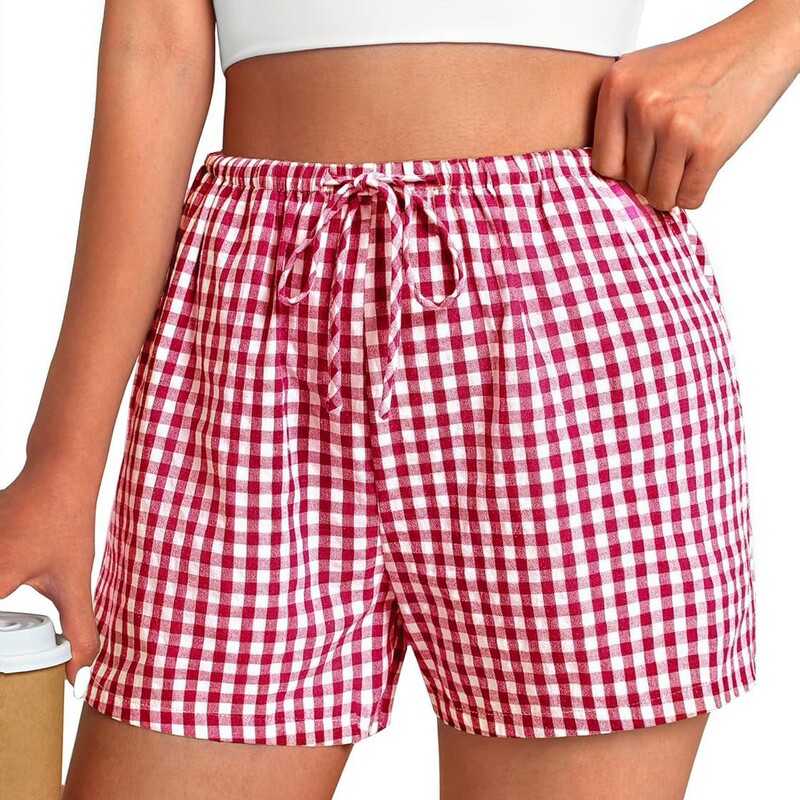 2026 Cross-Border Women's Plaid Boxer Shorts Casual Summer Sleepwear Plaid Pajama Shorts
