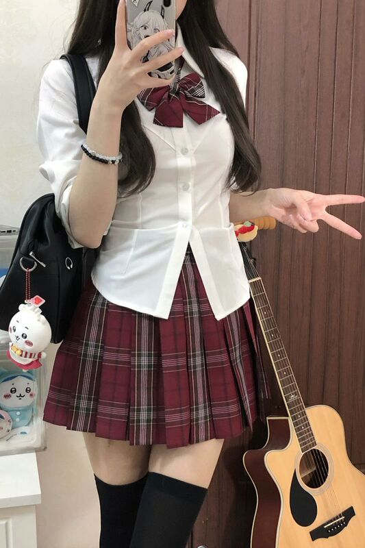 Jk Uniform Pleated Skirt Waist Slimming Versatile Sweet Spicy Pure Desire Shirt Short Plaid Skirt Set Factory Direct Sale