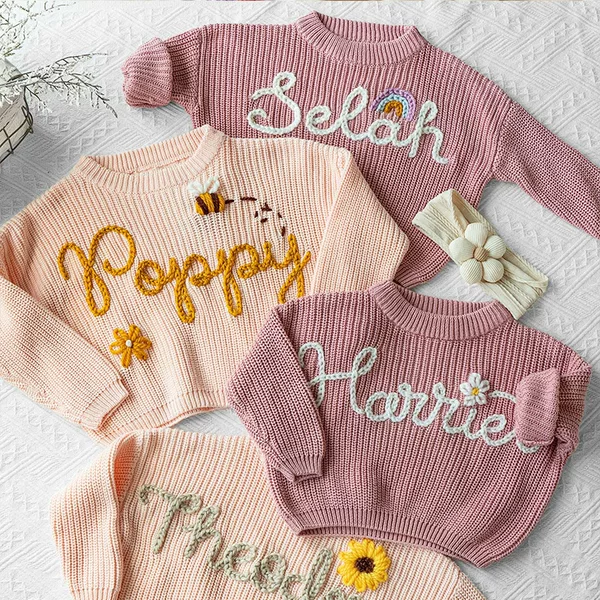 Etsy explosions hand embroidered custom foreign trade cross-border children's clothing men's and women's baby sweater baby autumn and winter loose knitted coat