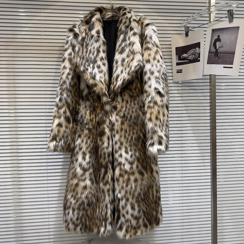 Women's Fur Outwear Winter Warm Mink Outwear New Leopard Print Color Environmentally Friendly Fur Sexy Long Casual Windbreaker
