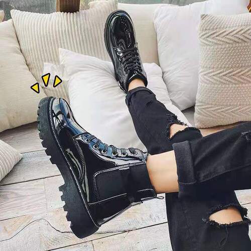 Men's Spring and Autumn New Thick Sole Martin Boots, Korean Version, Fashion Student, Versatile High-Top Leather Shoes, Men's Medium-Height Waterproof Short Boots