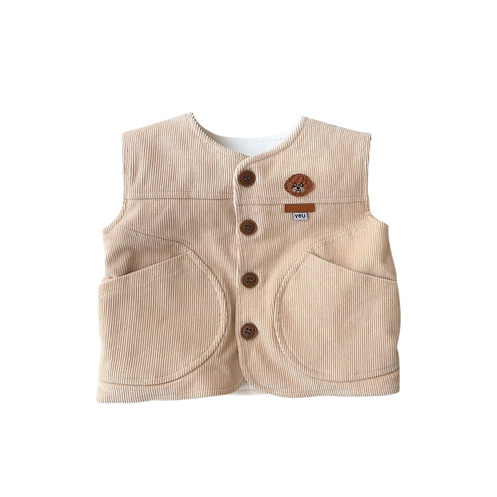 Versión coreana de ropa de otoño e invierno para bebés, chaleco de pana grueso y cálido más pantalones de terciopelo, camisa de fondo a rayas, traje de tres piezas