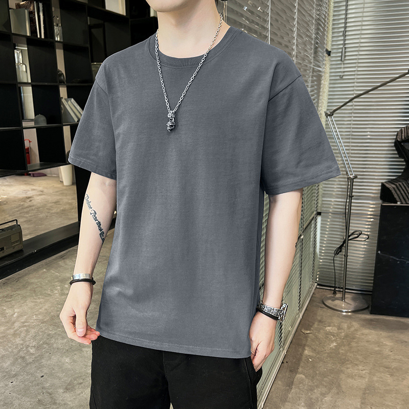 A generation of 2023 Summer new men's Hong Kong style casual solid color short sleeve slim crew neck short T-shirt tide jacket A generation of 2023 Summer new men's Hong Kong style casual solid color short sleeve slim crew neck short T-shirt tide jacket