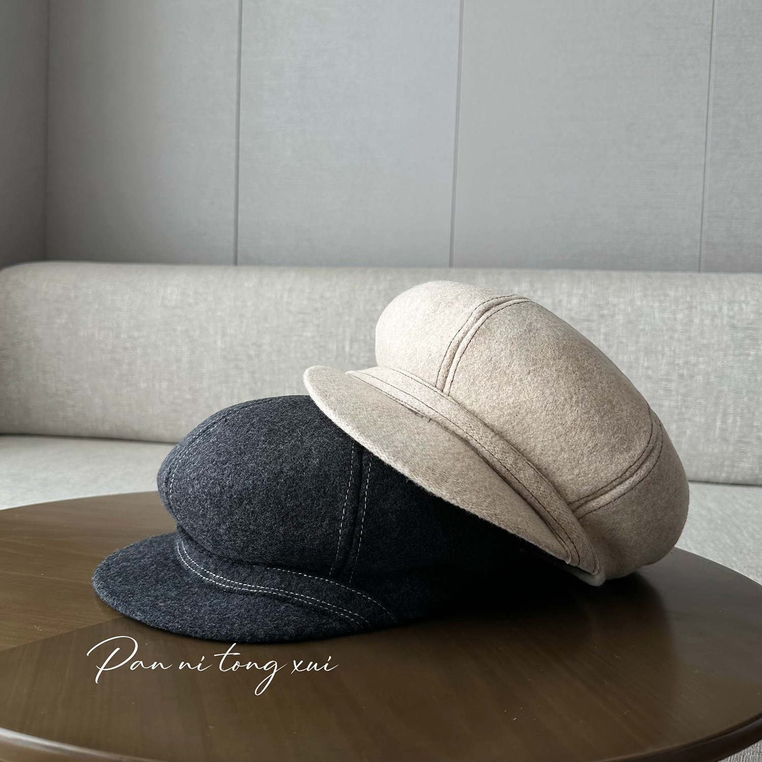Unisex Achteckmütze aus reiner Wolle für Damen, einfarbig, warme Mütze für Herbst und Winter, Wintermode, Maillard-Windmütze_voghion.com