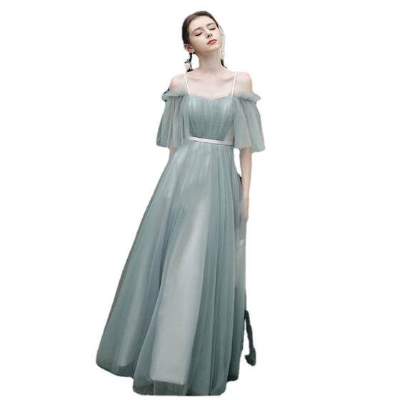 Bridesmaid's Dress 2024 Summer New Long Slim Dress Banquet Evening Dress Mesh Shoulder Strapless Bridesmaid's Dress