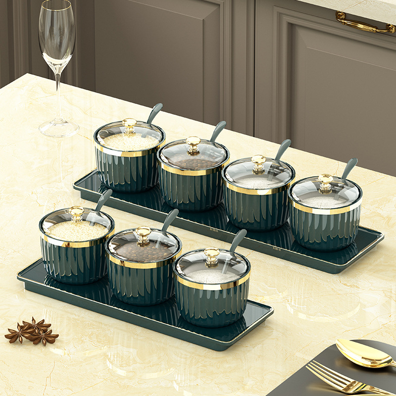 调料盒调料罐组合套装家用厨房调味罐三格四格精盐收纳塑料调味盒