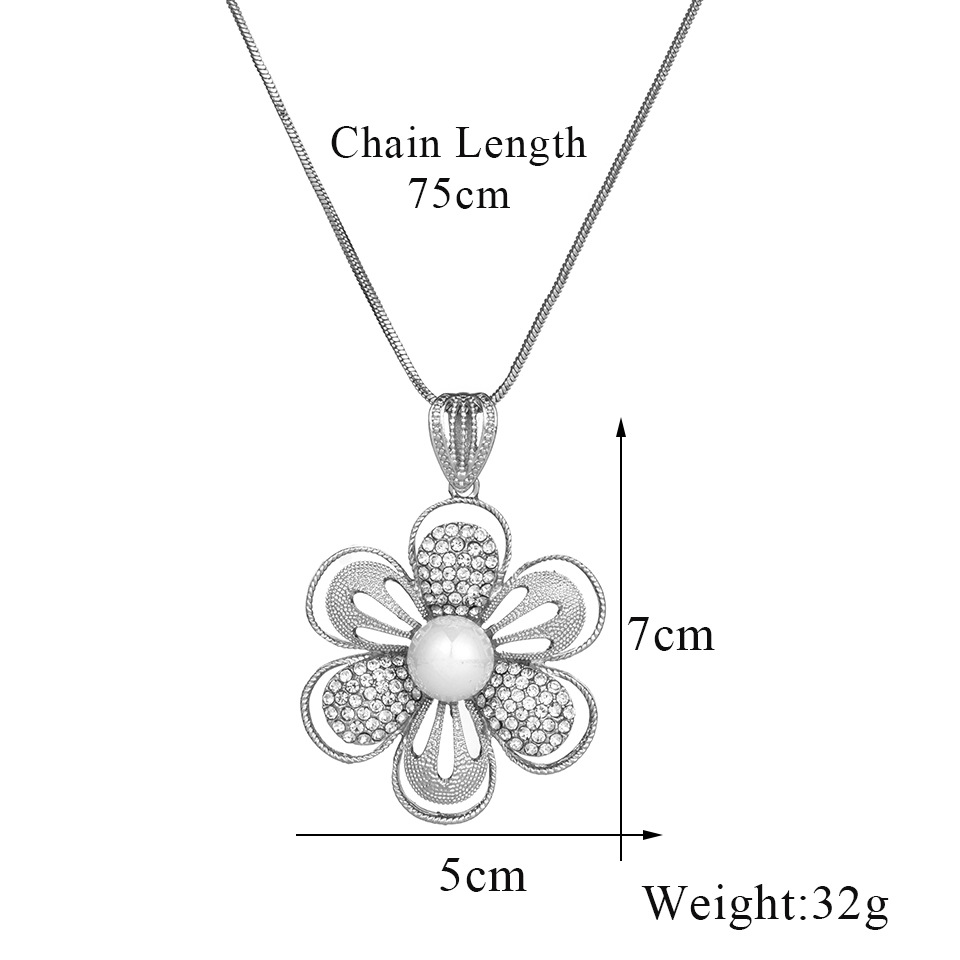simple diamond flower long pendant necklace