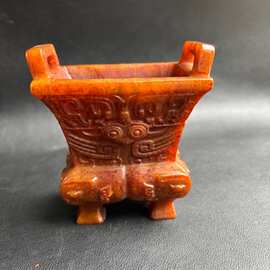 高古玉风格兽面玉鼎 做旧工艺四足玉香炉 工艺品玉石摆件