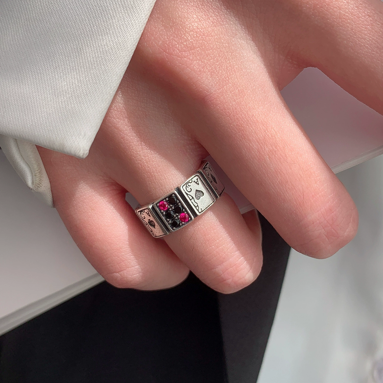 Игральные карты, цирконий, маленький дизайнерское кольцо, мод pendant, образец серебро 925, стиль легкой роскоши