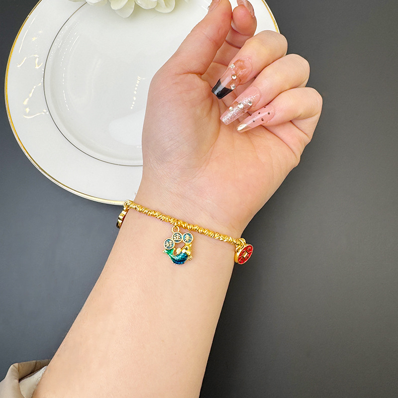 Nuevo producto pulsera de oro Gufa Sha viento nacional goteo de aceite carpa de cobre bolsas de dinero pulsera mujer lujo ligero no decoloración joyas