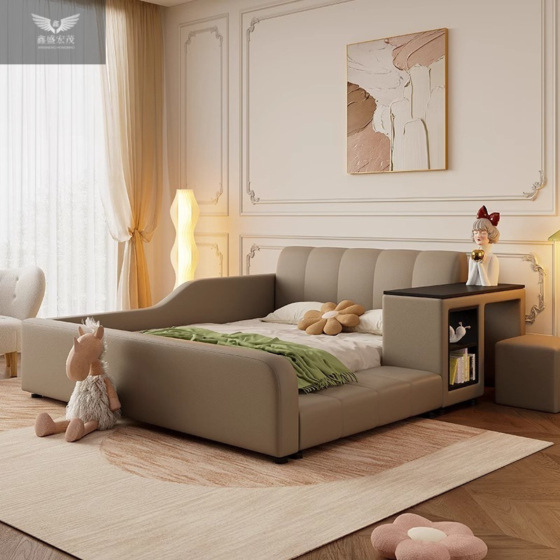 Cama multifuncional de tatami para niños, dormitorio, almacenamiento integrado, cama grande de cuero de almacenamiento para adultos para niños y niñas
