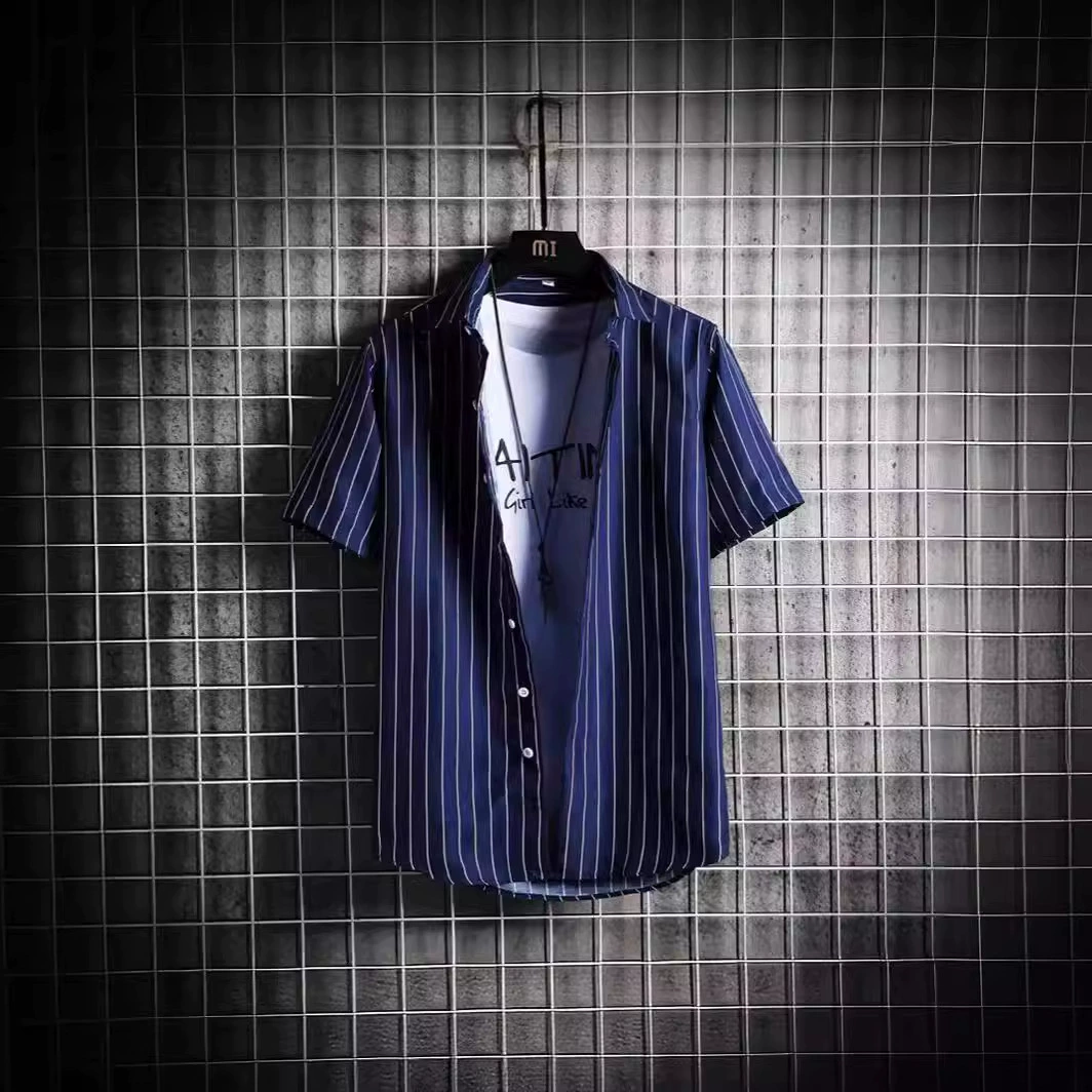 Новая полосатая рубашка с короткими рукавами, тонкая рубашка в корейском стиле с принтом в полоску, сине-белая тонкая удобная дышащая рубашка для молодежи