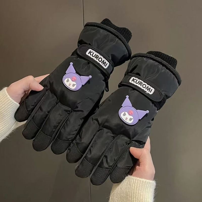 滑雪保暖手套女士秋冬季加绒加厚骑电车防风防水卡通可爱触屏手套|undefined