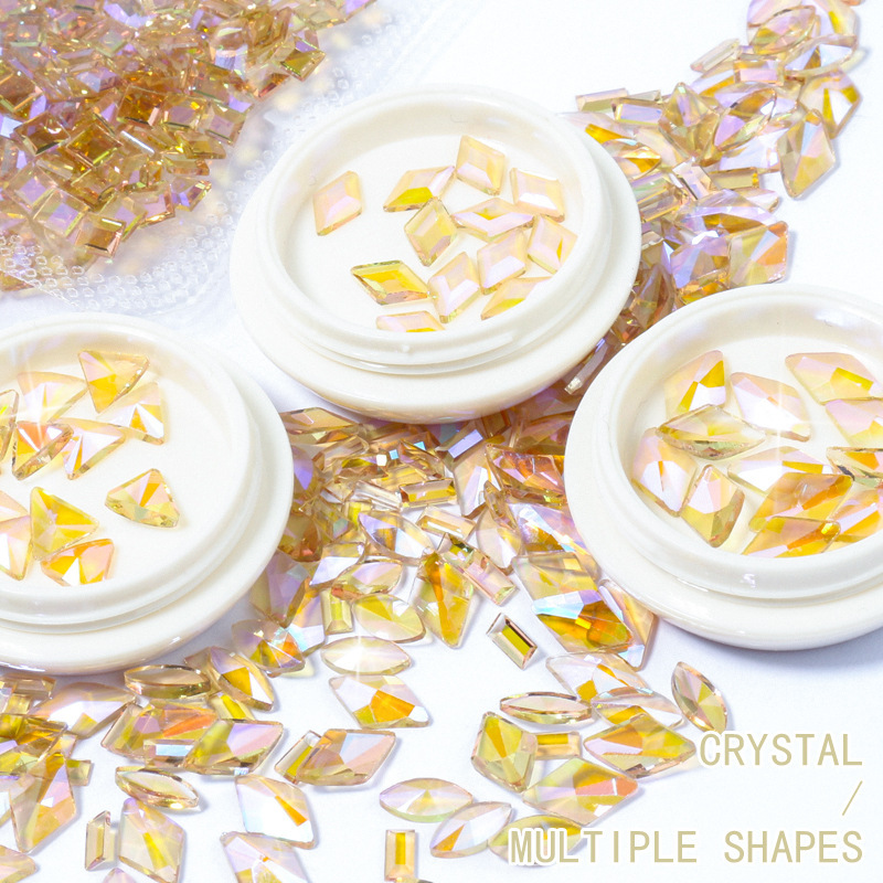 Nail beauty magic color gold flat special-shaped crystal diamond 12 pieces storage nail jewelry magic color transparent glass flash diamond 6 types Nail beauty magic color gold flat special-shaped crystal diamond 12 pieces storage nail jewelry magic color transparent glass flash diamond 6 types