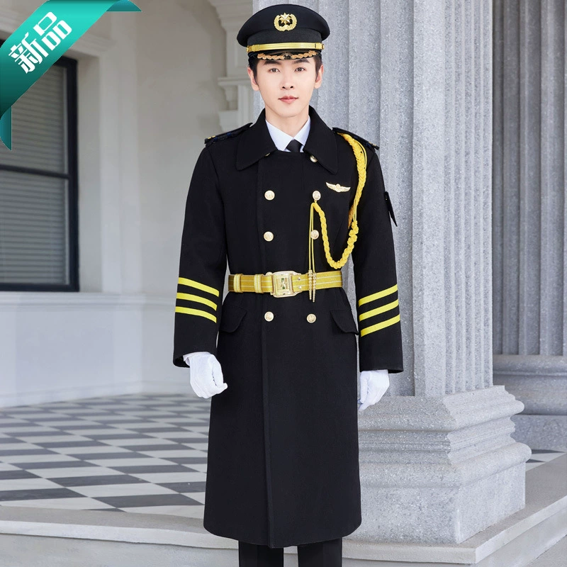 Пальто безопасности Имущество Одежда консьержа Длинное теплое утолщенное столб изображения Равномерное шерстяное пальто Мужское зимнее пальто