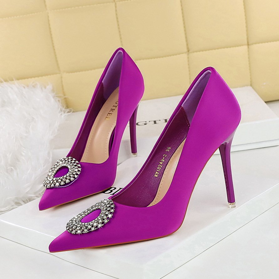 Satin Rhinestone Stiletto Pumps Pointed Toe Party High Heels_voghion.com