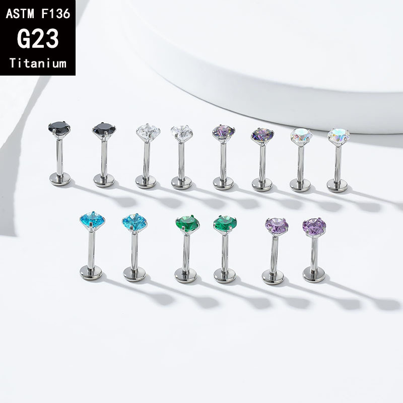 G23 Titanium Four Claw 5A White Stone Lip Nail, Replacement Head, Ear Bone Nail, External Thread Piercing Jewelry detail image 5
