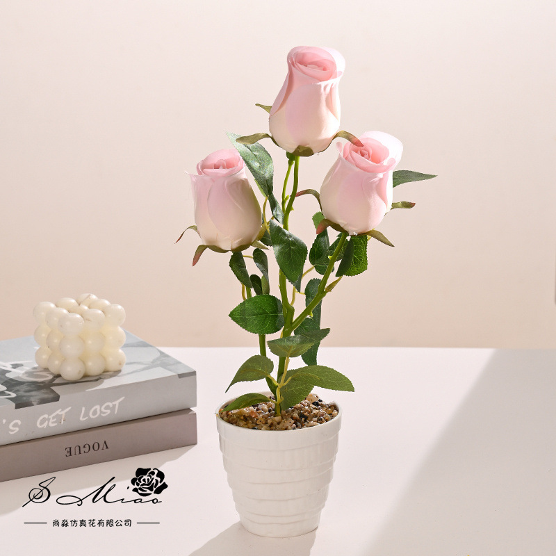 Flores falsas estilo pastoral rosa bonsai simulación flor de moda decoración creativa plantación verde artificial simulación maceta image 5