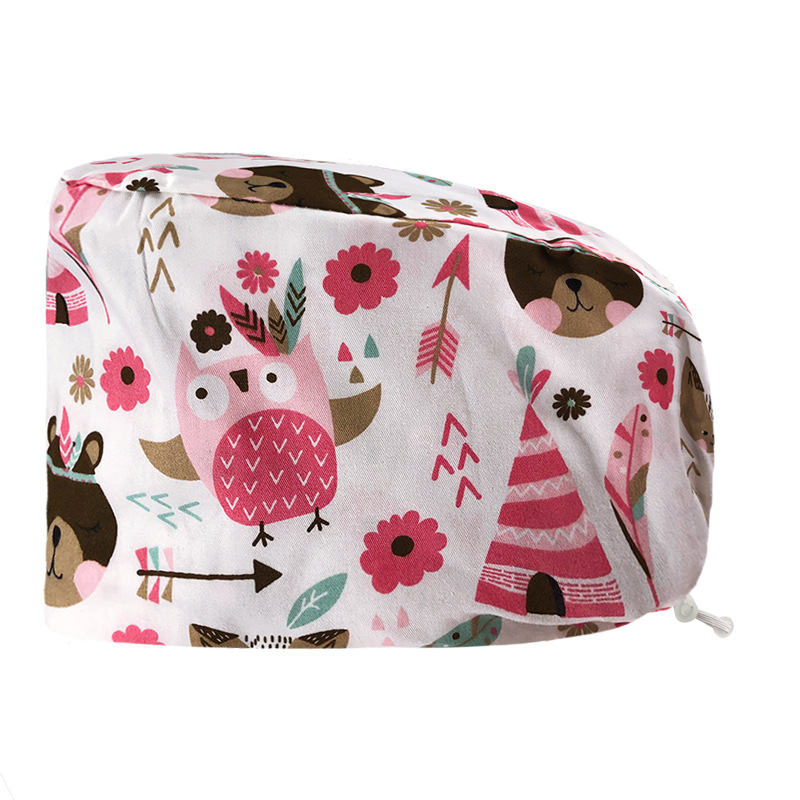 Gorro redondo de algodón puro para hombre y mujer, gorro bonito con estampado de UCI quirúrgico y hebilla, gorro de trabajo ajustable para médico y Hospital, gorro de enfermera