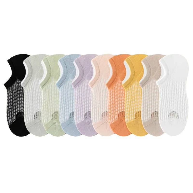 Women's socks spring and summer thin shallow mouth invisible ankle socks sweat-absorbent non-slip non-slip heel mesh hollow-out women's socks