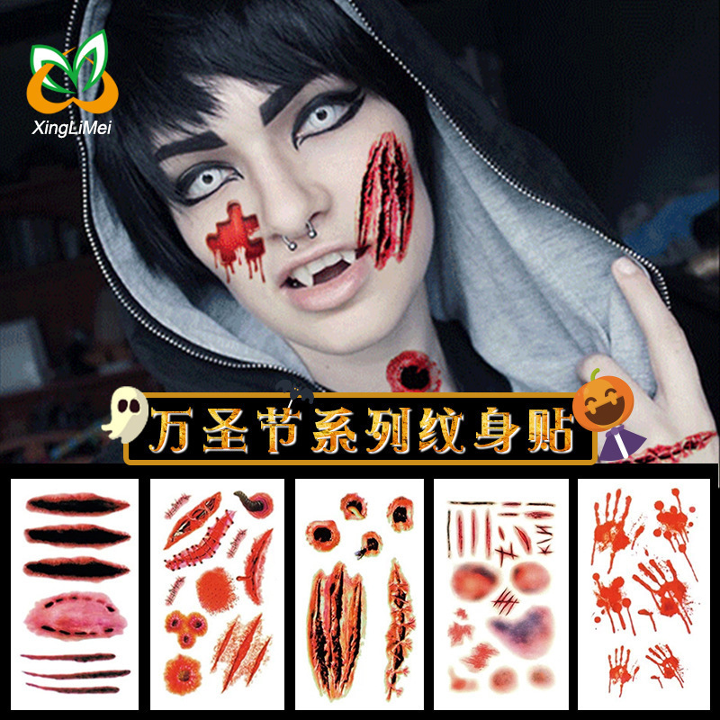 Halloween Tattoo Stickers Cross-Border Waterproof Scar Tattoo Stickers Wound Scar Face Disposable Temporary Tattoo Stickers Halloween Tattoo Stickers Cross-Border Waterproof Scar Tattoo Stickers Wound Scar Face Disposable Temporary Tattoo Stickers