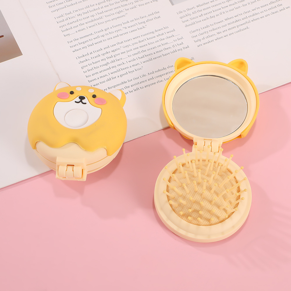 작은 요정 화장 거울이있는 만화 귀여운 접이식 빗 휴대용 맞춤형 에어 쿠션 빗 머리 마사지 빗 에어백 빗