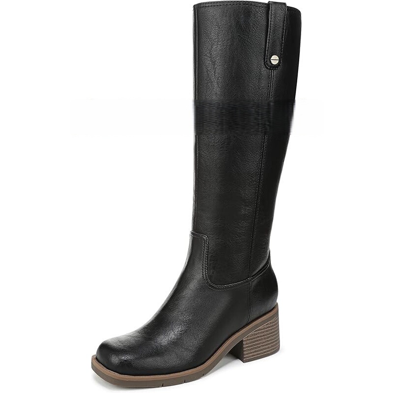 New Style Knee-High Boots, Brown Vintage Boots, European and American High-Heeled Shoes, High Boots, Large Size Women's Boots