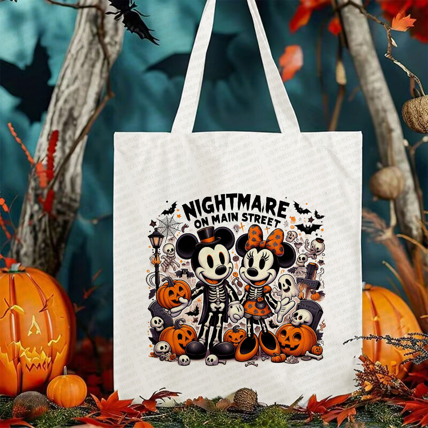 Halloween 万圣节印花帆布袋单肩包折叠袋手提袋购物袋跨境外贸
