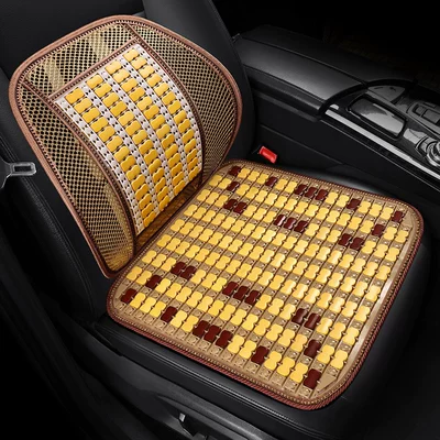 Seat cushion, seat cover, Single Bamboo Sheet Breathable Ventilation Car - color-block-warm-beige-square-cushion-lumbar-support-upgraded-oversized-bamboo-slices-more-included